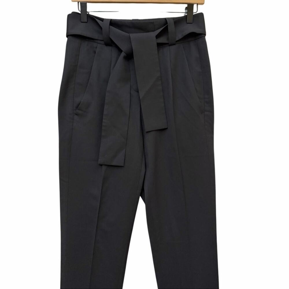 Maje High‎ Waisted Belted Tie Waist Pants Size 34 XS Black Luxury Virgin Wool - Picture 10 of 16